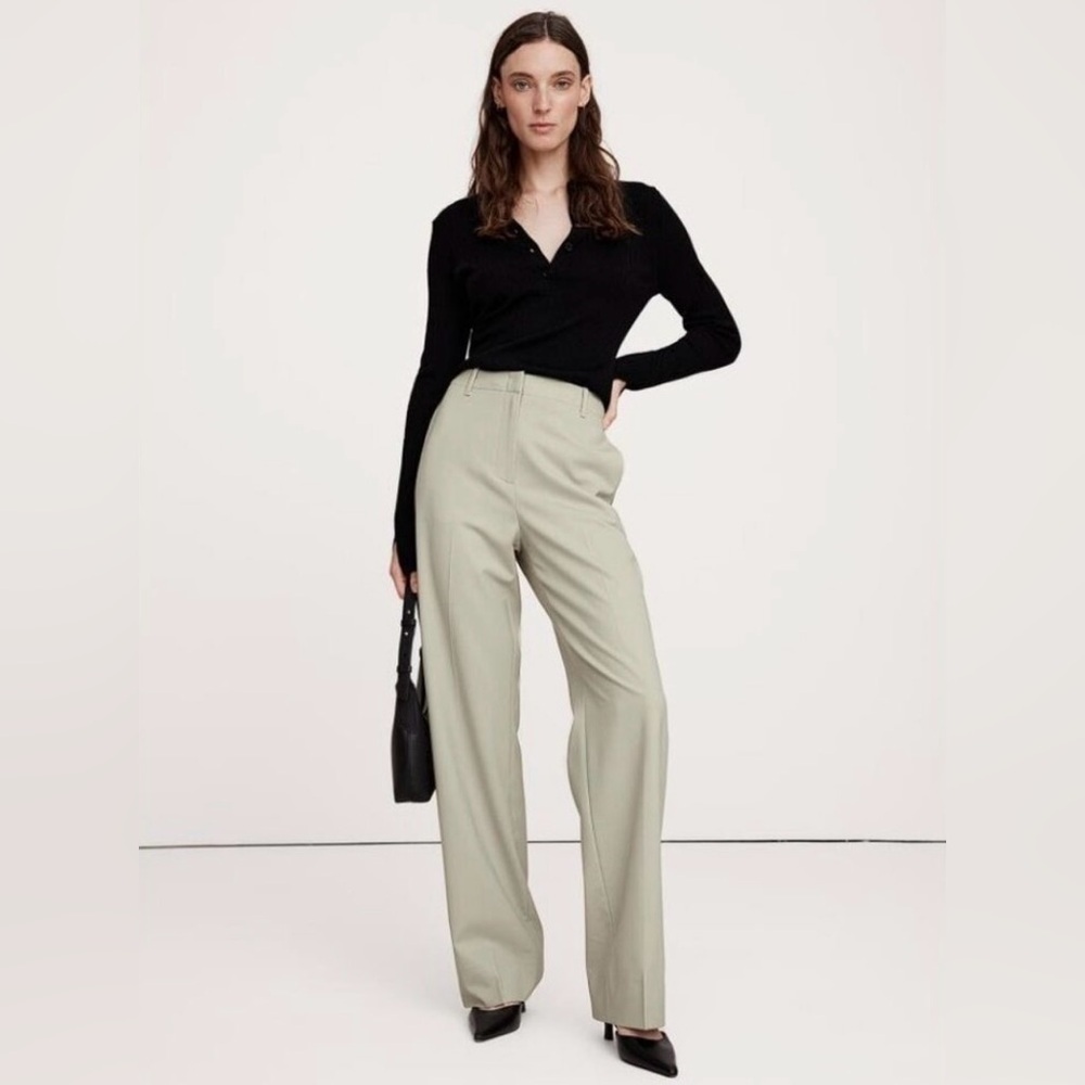 NWT! Banana Republic Sage Green High-Rise Modern Straight  Italian Wool Pant